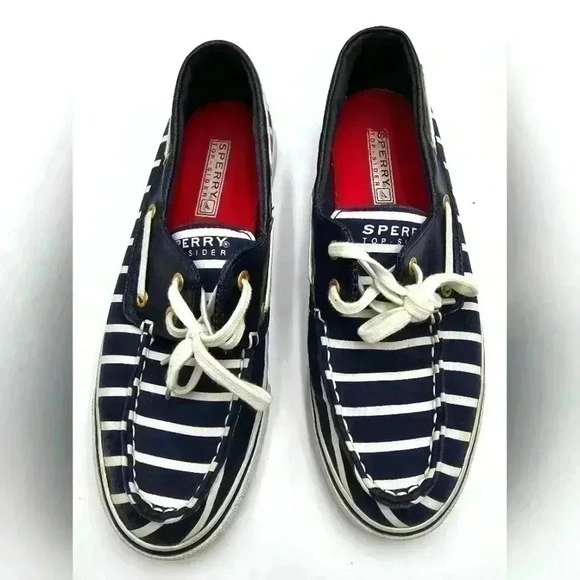 Sperry Top-sider Womens Size 7 Biscayne Navy and White Striped Loafers - Picture 1 of 10
